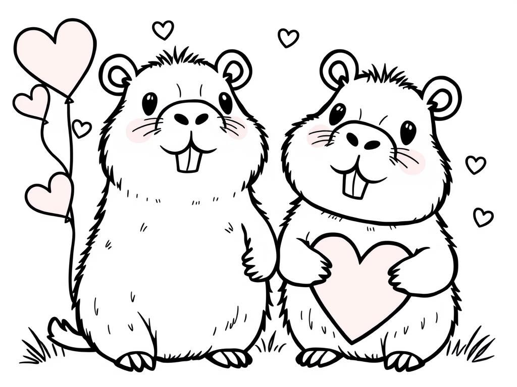 cute cartoon capybara and valentine's day - Valentines Day Coloring Page