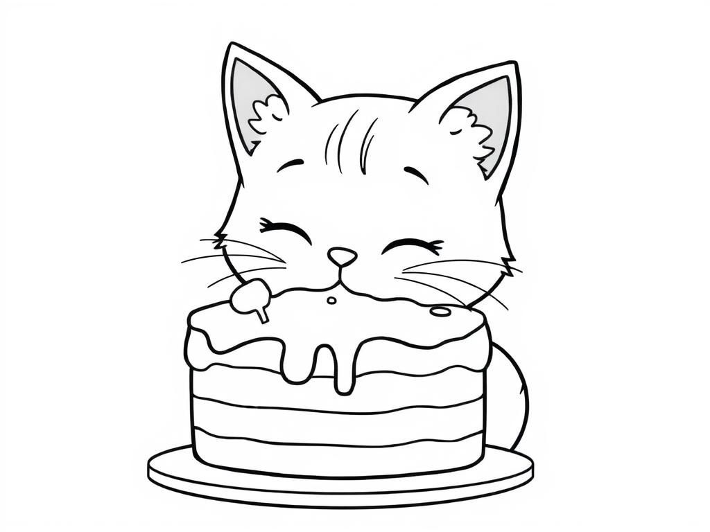 Cute cat eating a cake with a little bit of cake on it’s face