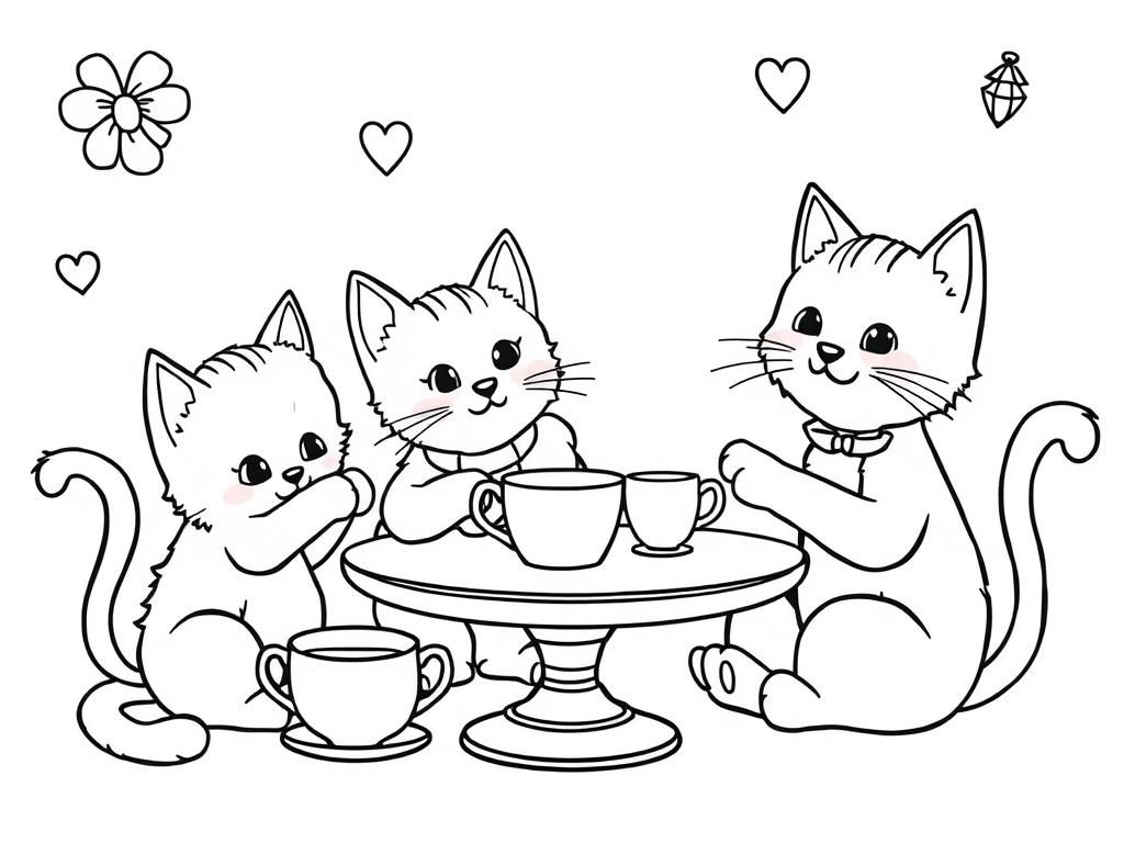 Kittens' Tea Party Coloring Page