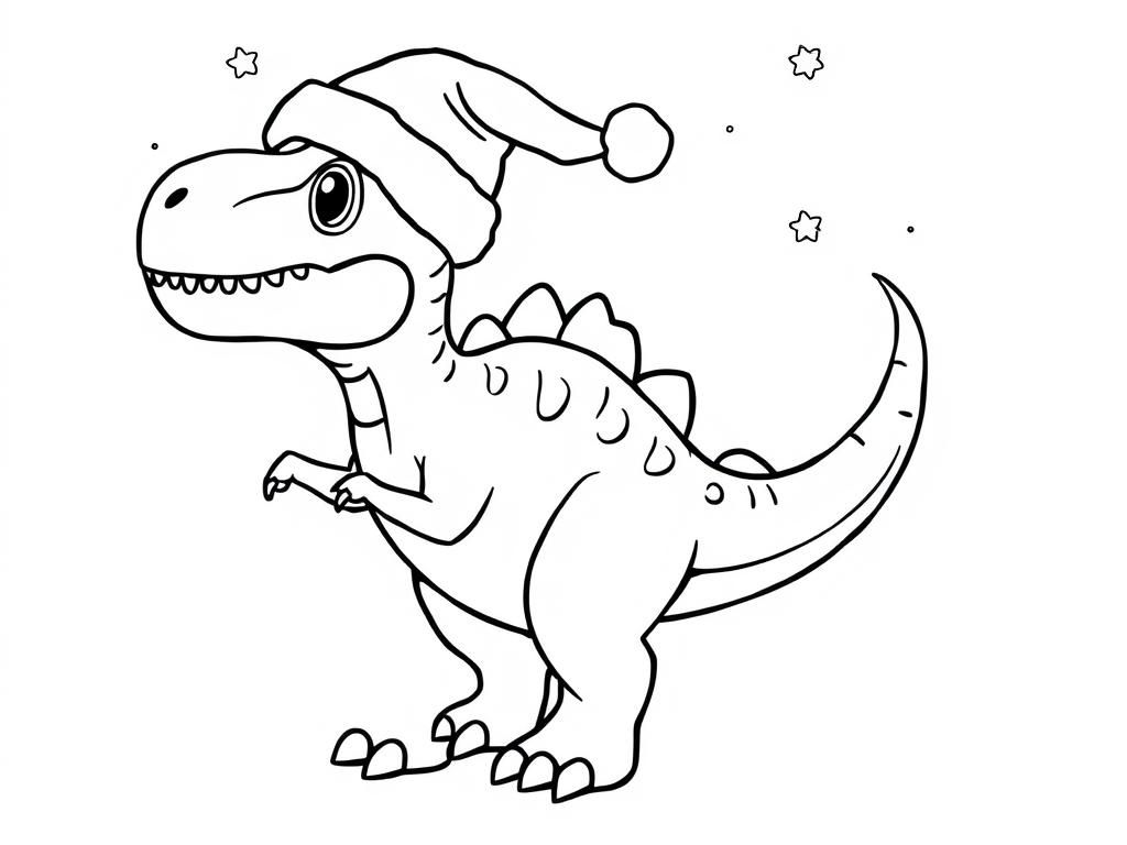 Dino in Santa Hat Coloring Page