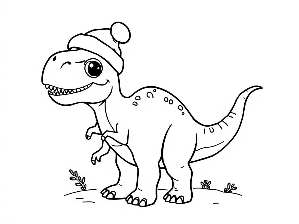 T-Rex in Santa Hat Coloring Page