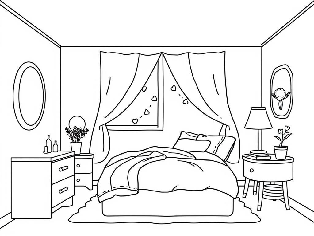 Cozy Bedroom Coloring Page