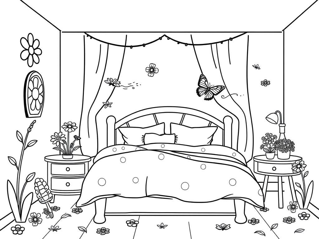 Cozy Bedroom Coloring Page