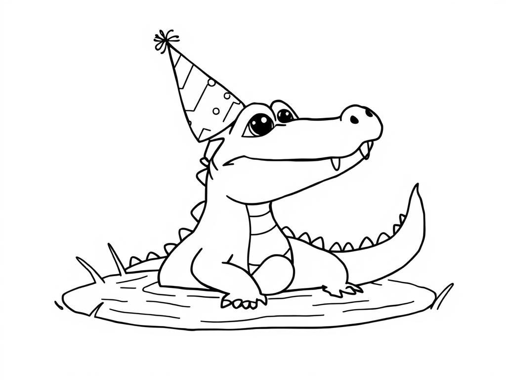 Preview of cute crocodile in swamp birthday hat