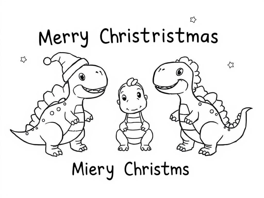 Dinosaurs Christmas Coloring Page
