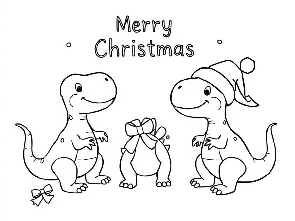 Christmas Dinosaurs Coloring Page
