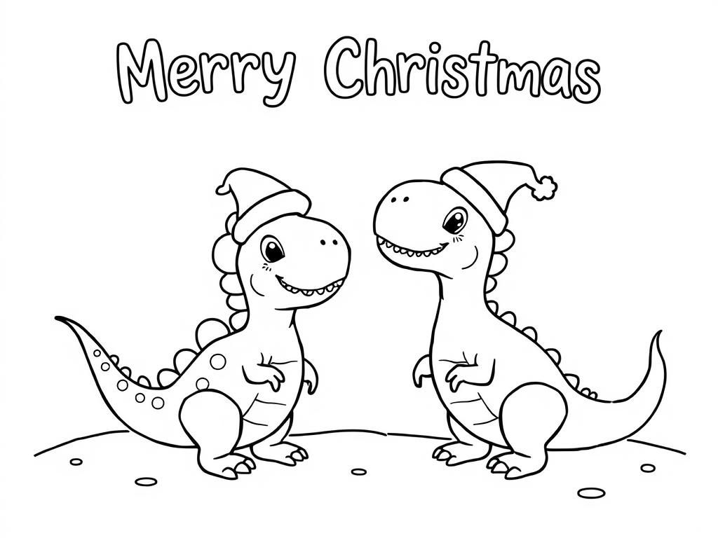 Dinosaurs in Santa Hats Coloring Page
