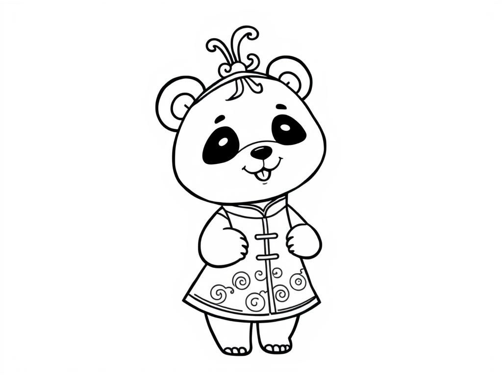 Preview of cute female panda with a chinese dress