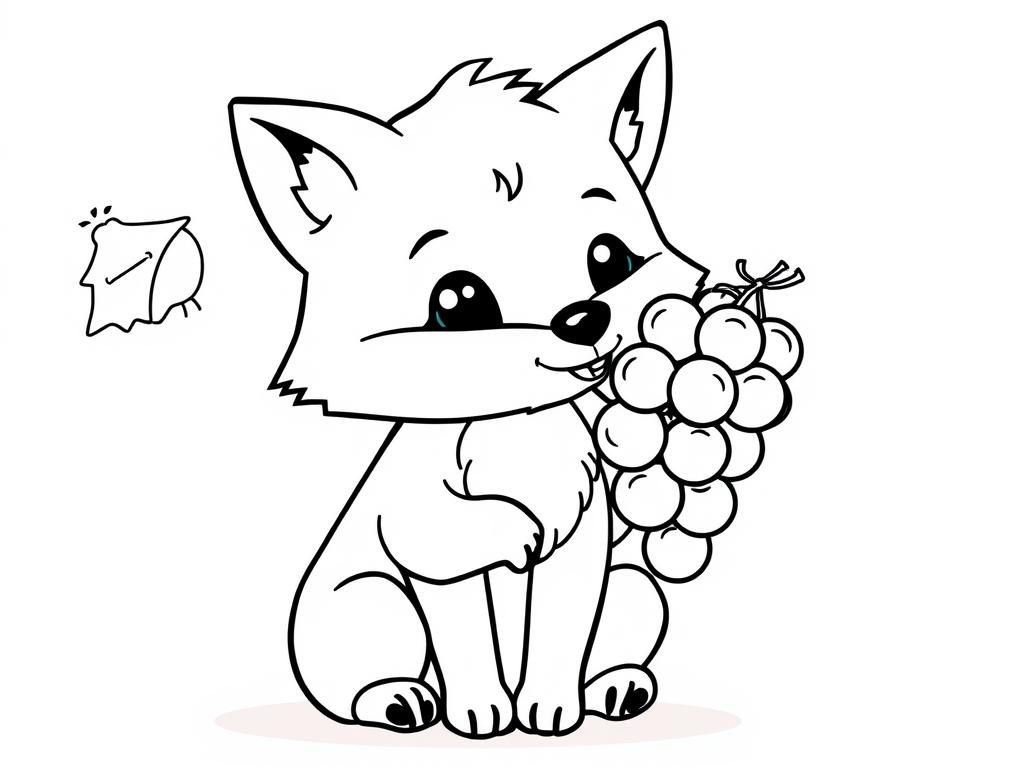 Coloring Page of an Adorable Fox Enjoying Grapes