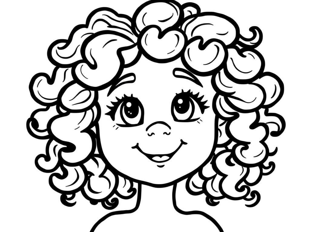 cute girl with curly hair - Free Printable Coloring Page