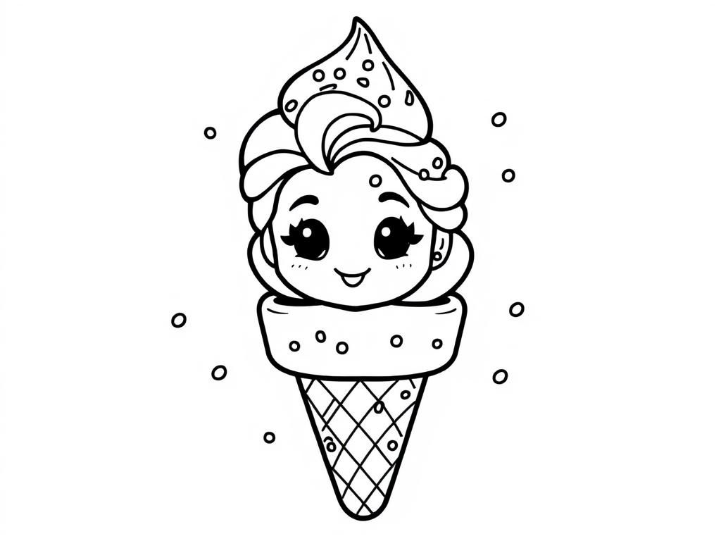 Cute ice cream with sprinkles with Elsa - Free Printable Coloring Page
