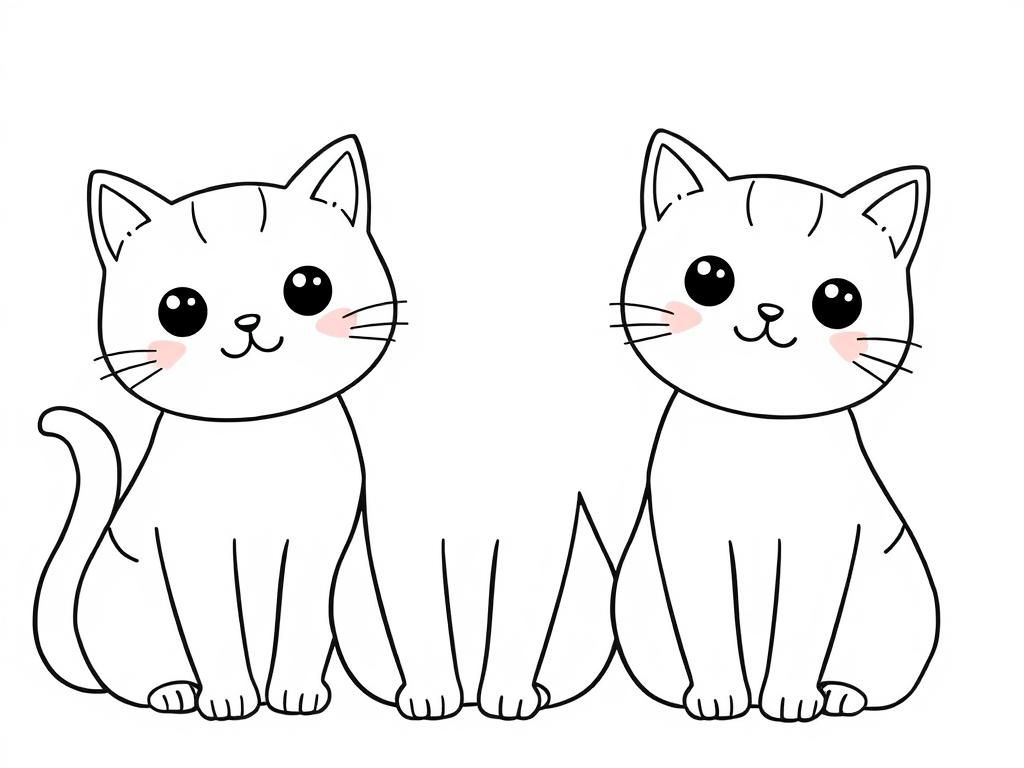 Cute Kawaii cats - Free Printable Coloring Page