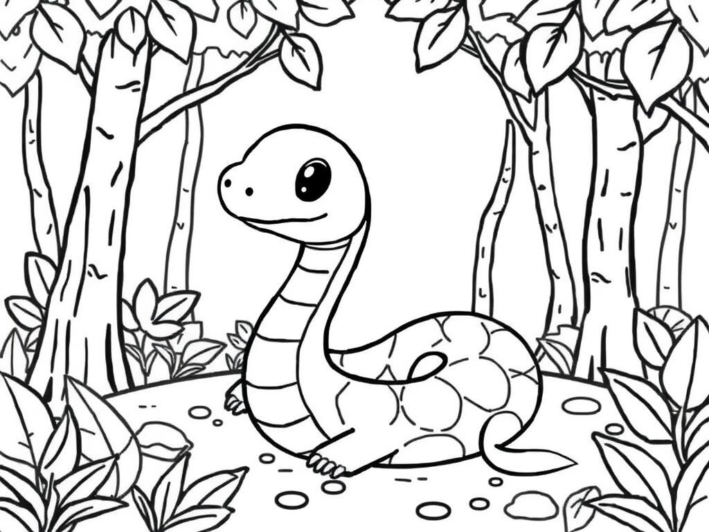 Cute kawaii snake in the forest