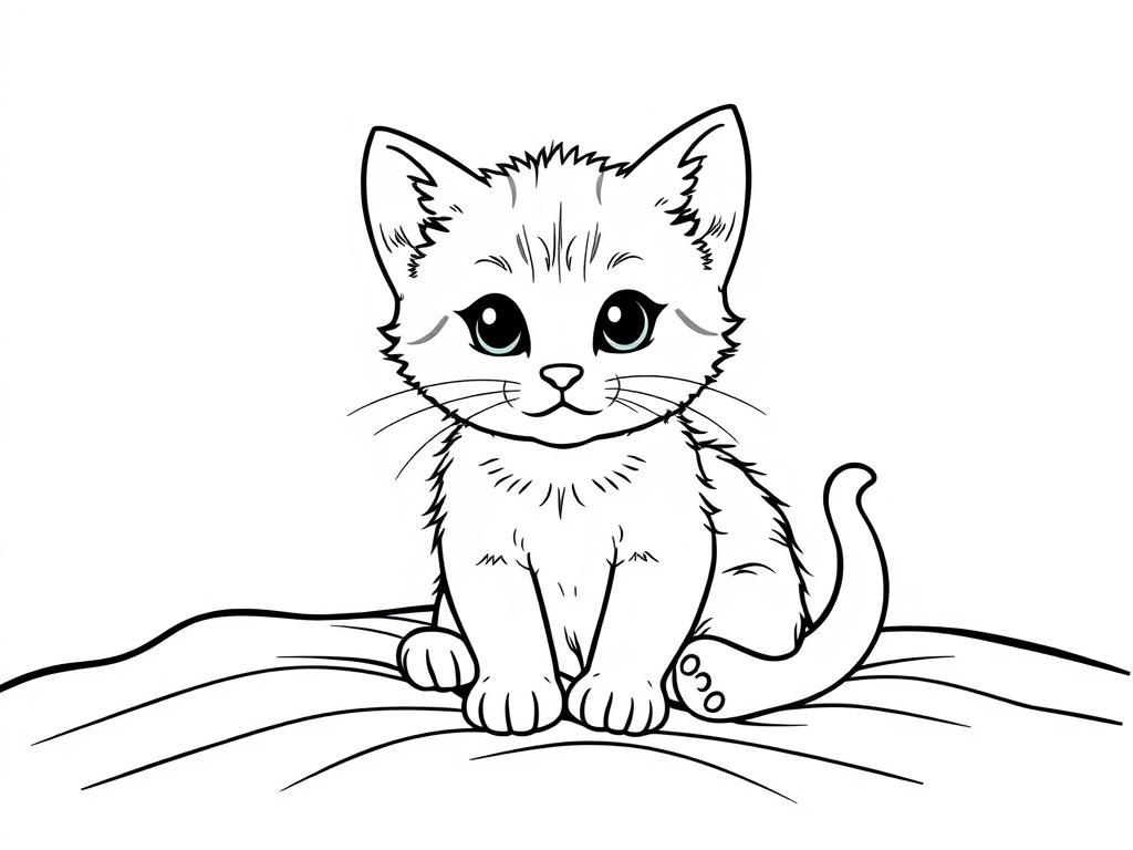 Adorable Cartoon Kitten Coloring Page