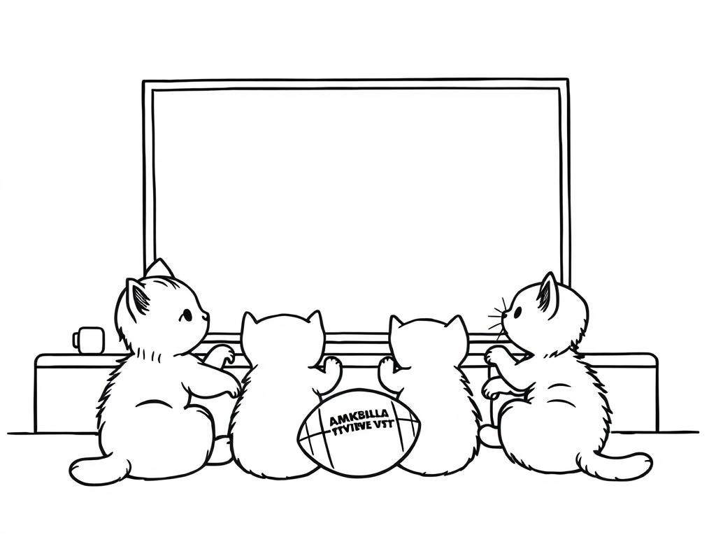 Cute Cats Watching TV Coloring Page