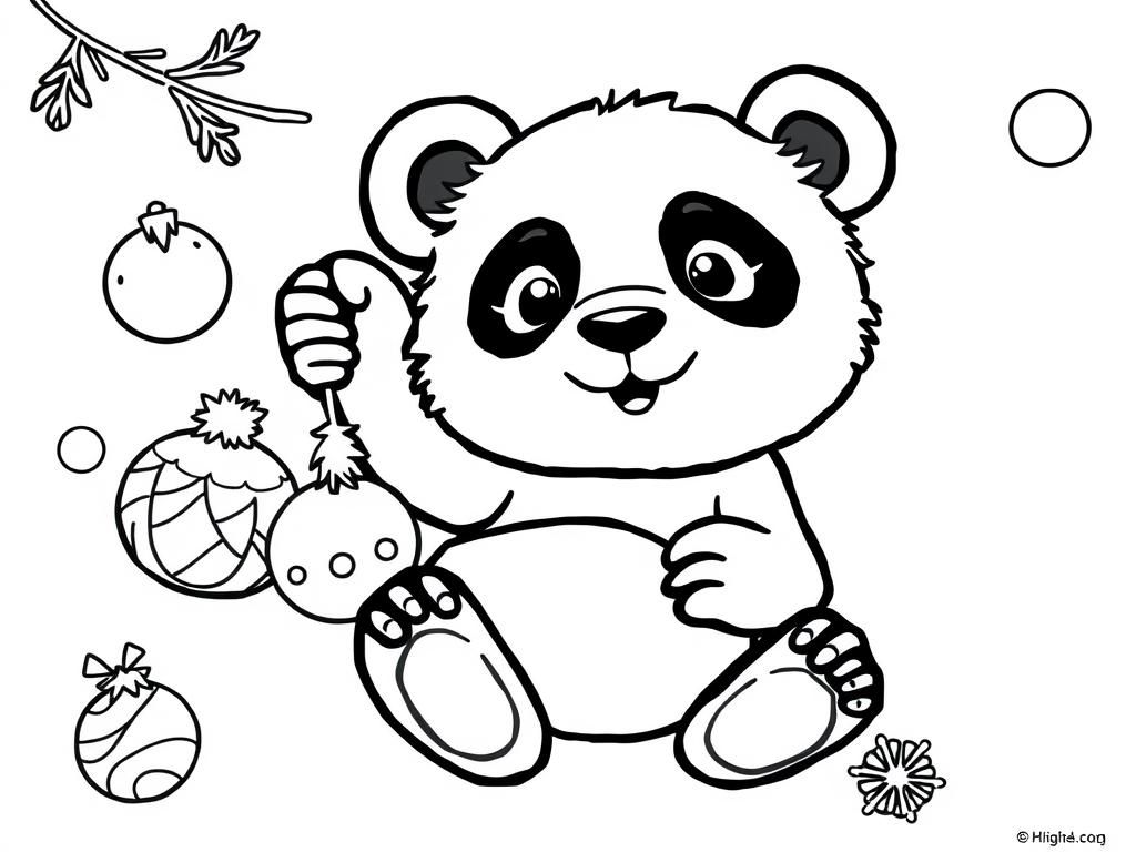 cute panda playing with ornaments - Free Printable Coloring Page