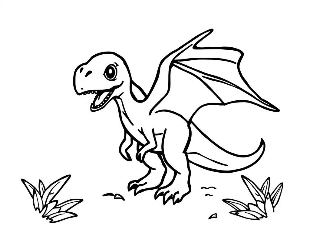 Friendly Winged Dinosaur Coloring Page