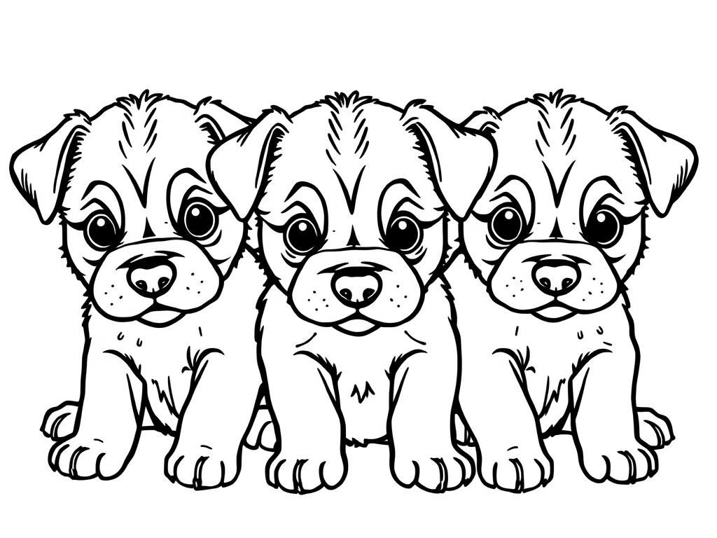 Coloring Page of Adorable Puppies