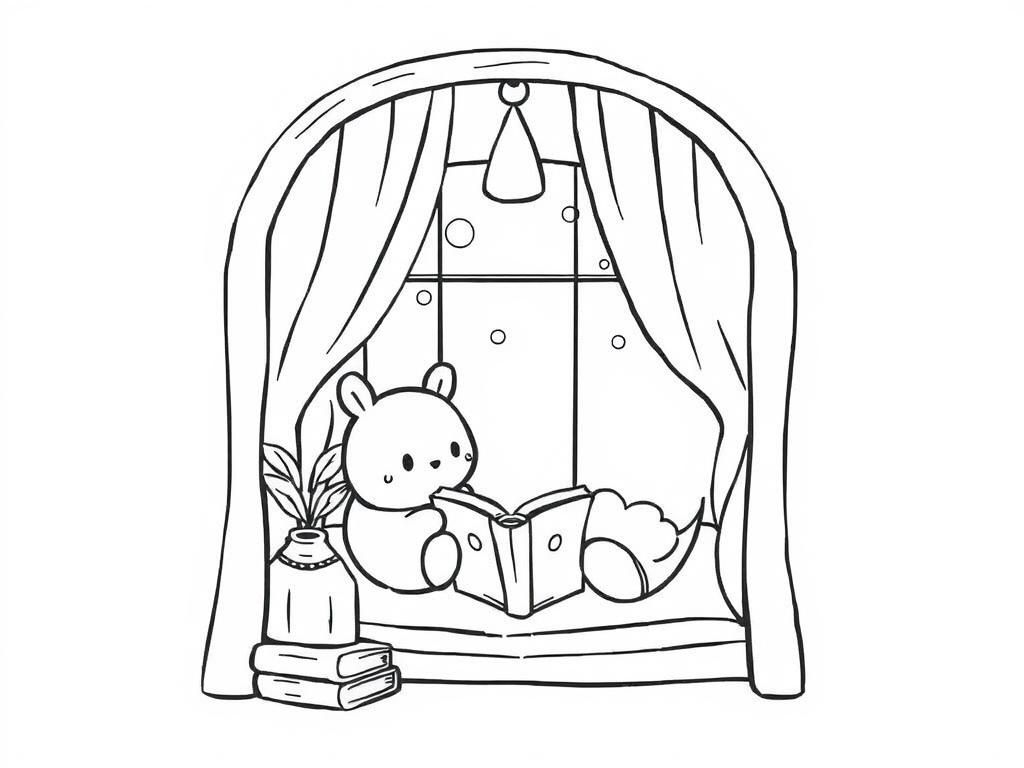 Rabbit Reading Coloring Page