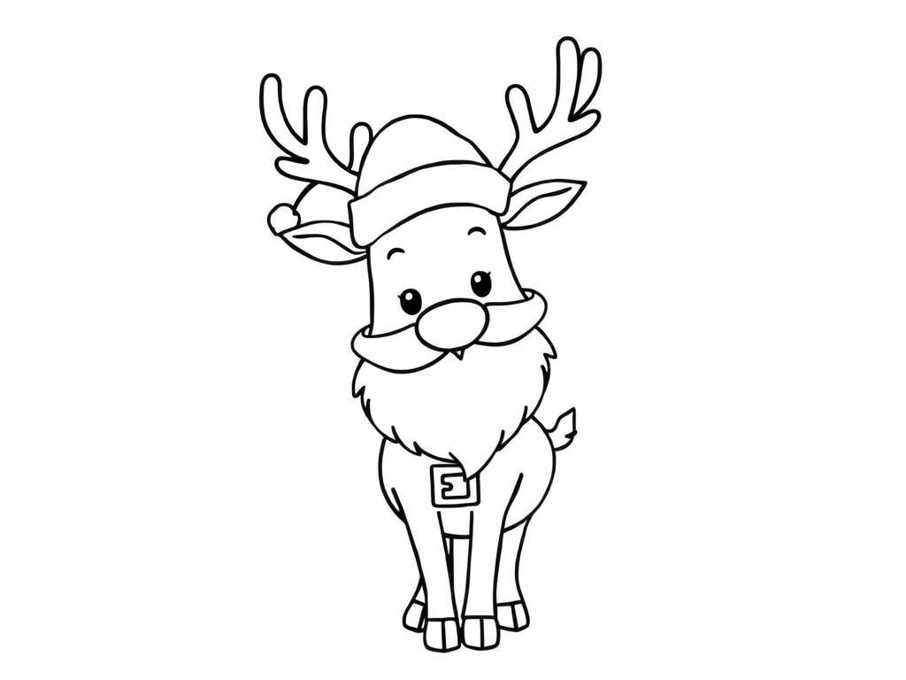 cute reindeer with santa - Free Printable Coloring Page