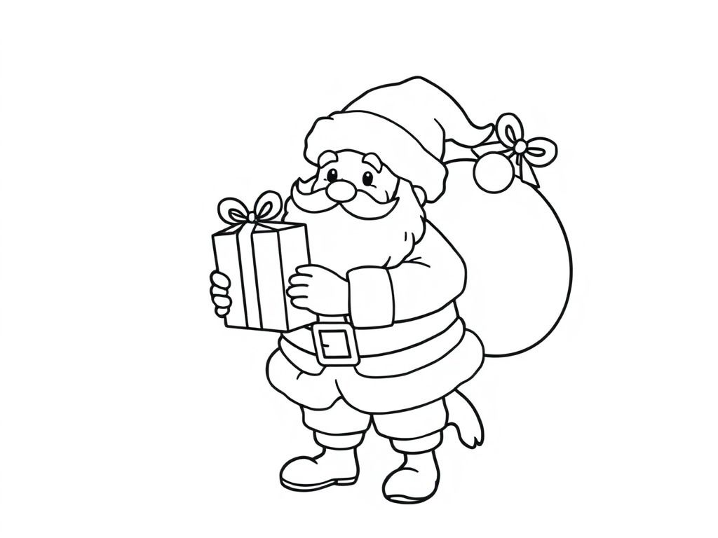 Santa Claus Holding Gift Coloring Page