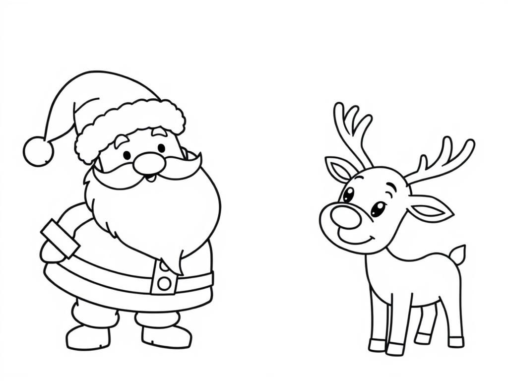 Santa and Reindeer Christmas Coloring Page