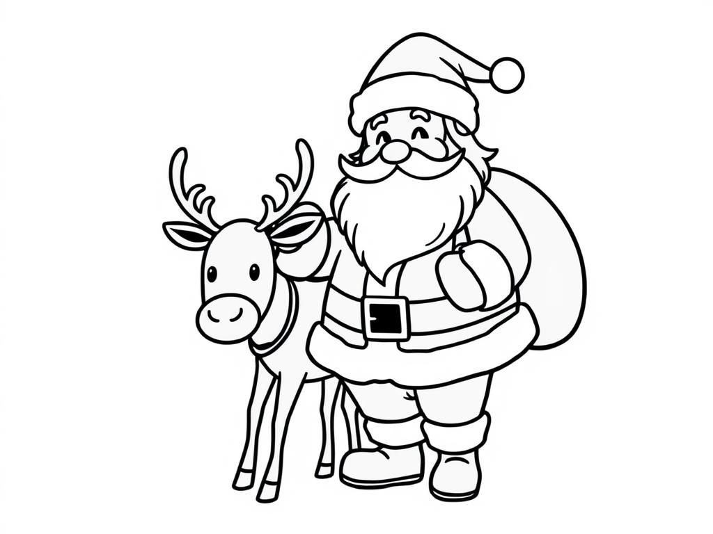 Santa Claus with Reindeer Coloring Page