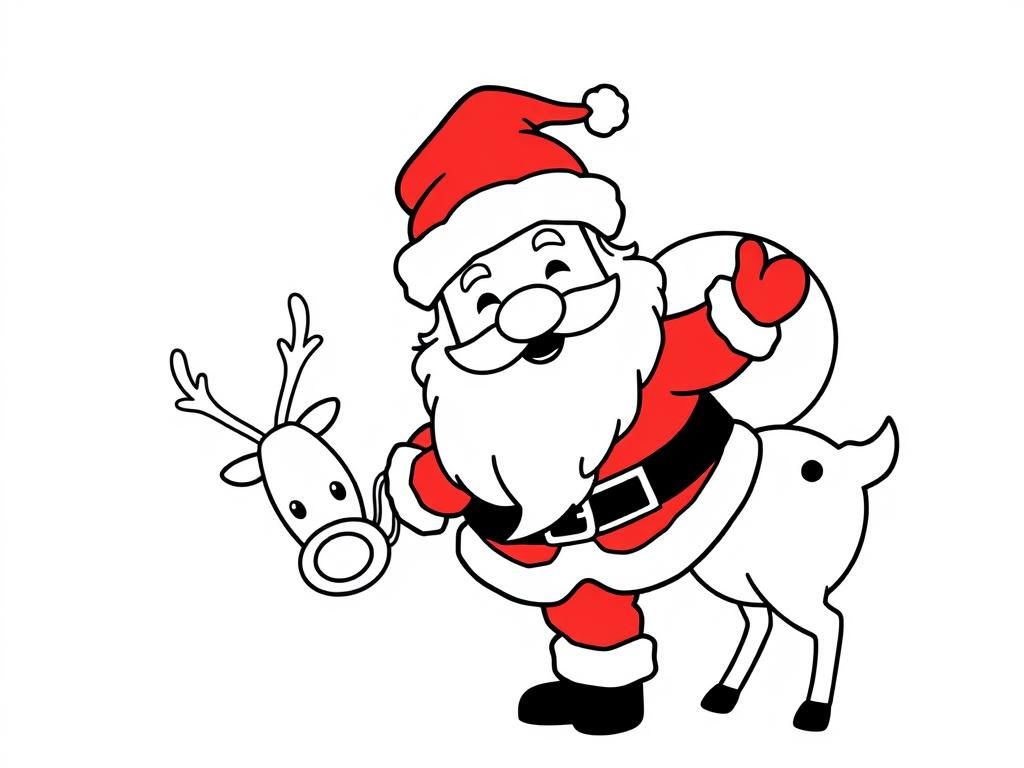 Santa Claus with Reindeer Coloring Page