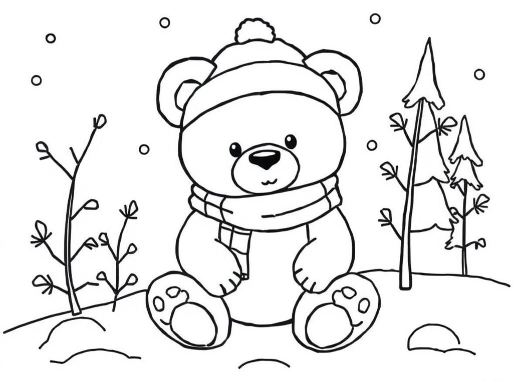 Winter Bear Coloring Page