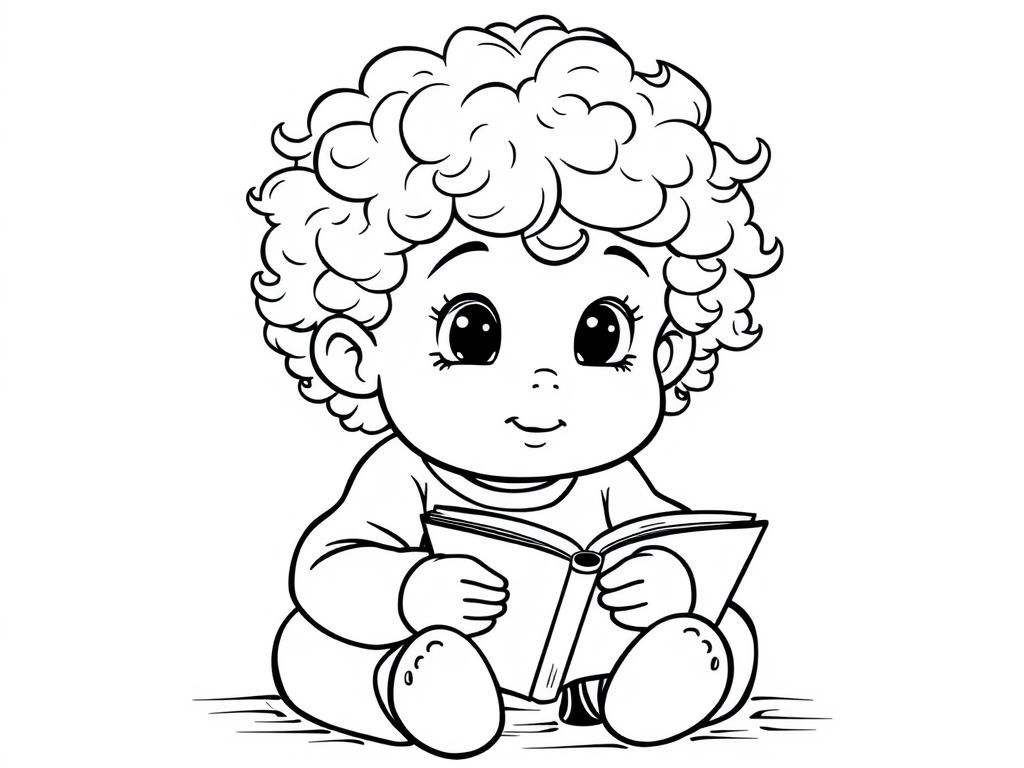 Baby Reading Coloring Page