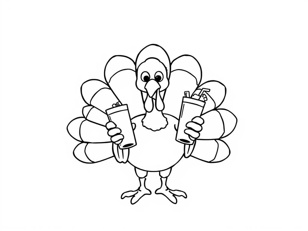 Turkey Holding Soda Cups Coloring Page