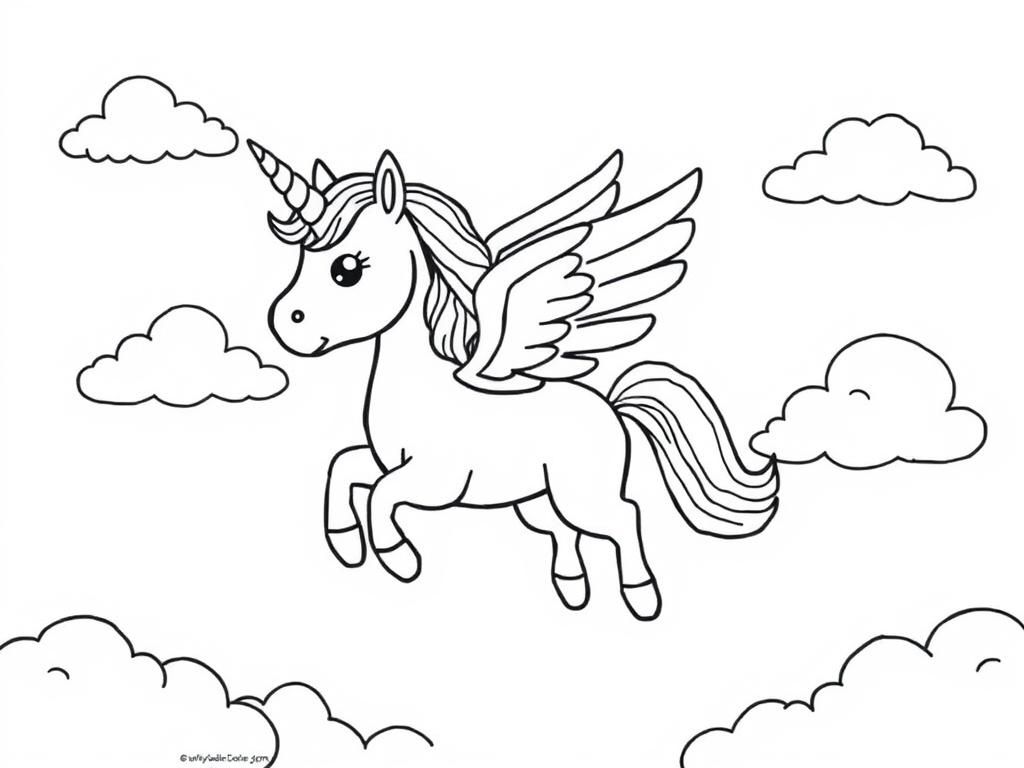Winged Unicorn Coloring Page