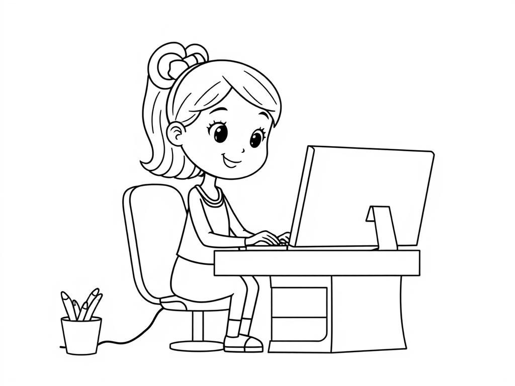 Preview of cute working girl on a computer