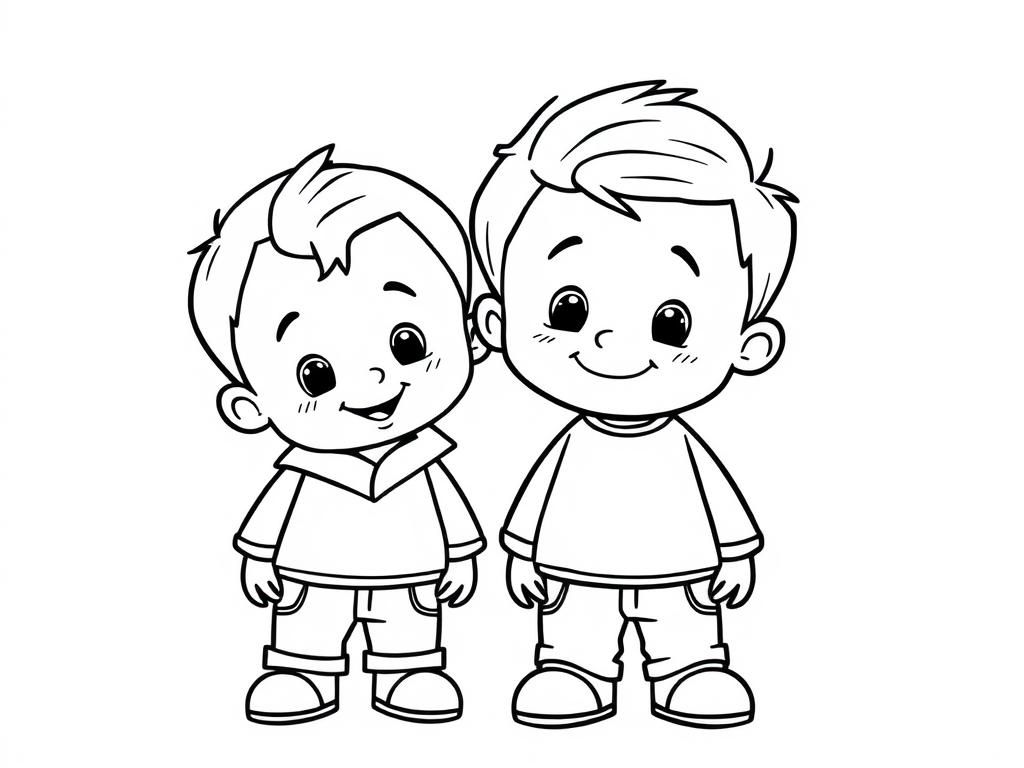 cute younger brother and older brother - Free Printable Coloring Page