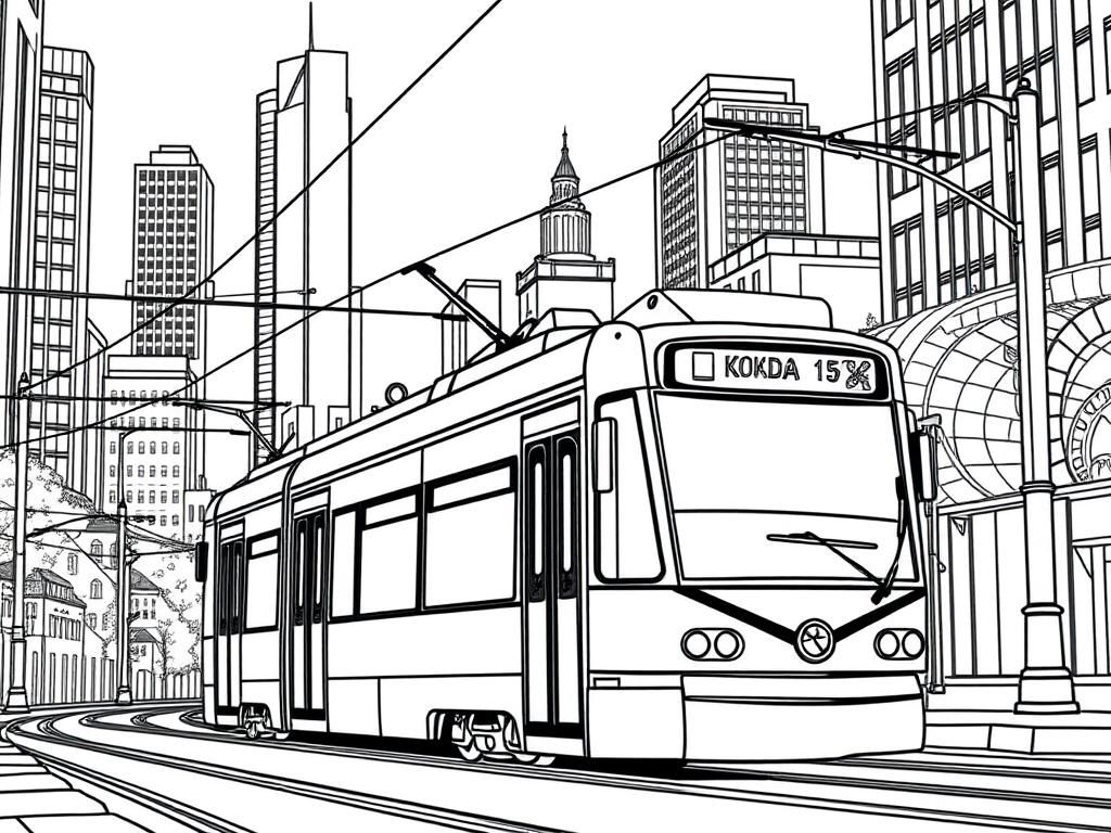 City Tram Coloring Page