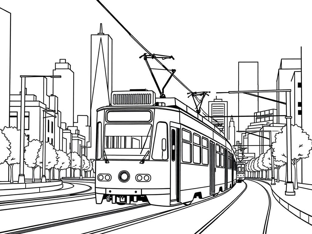 City Tram Coloring Page
