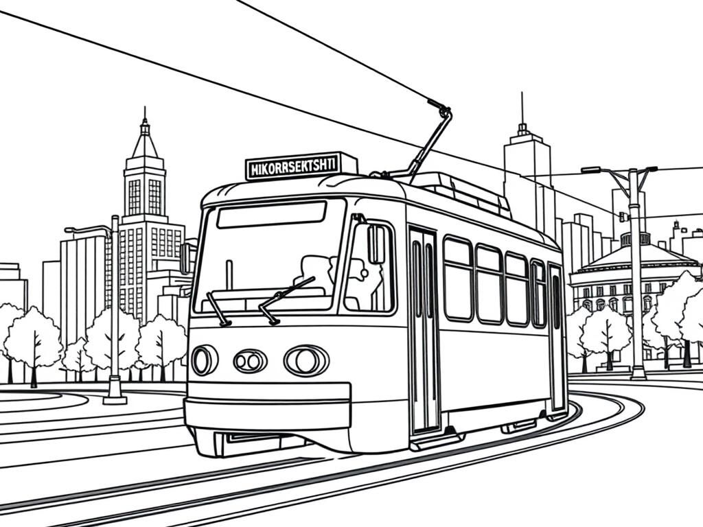 City Tram Coloring Page
