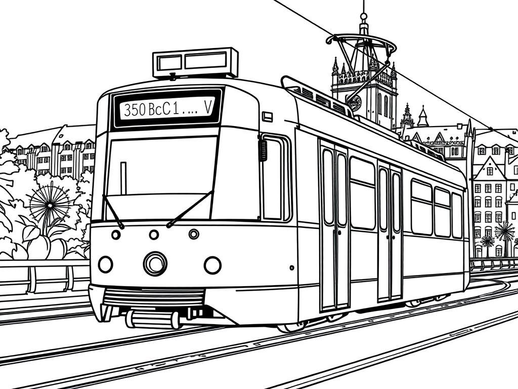 City Tram Coloring Page