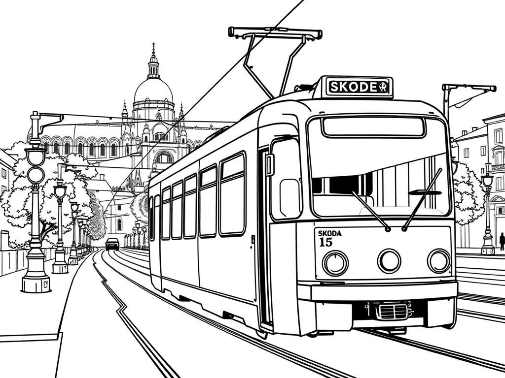 City Tram Coloring Page
