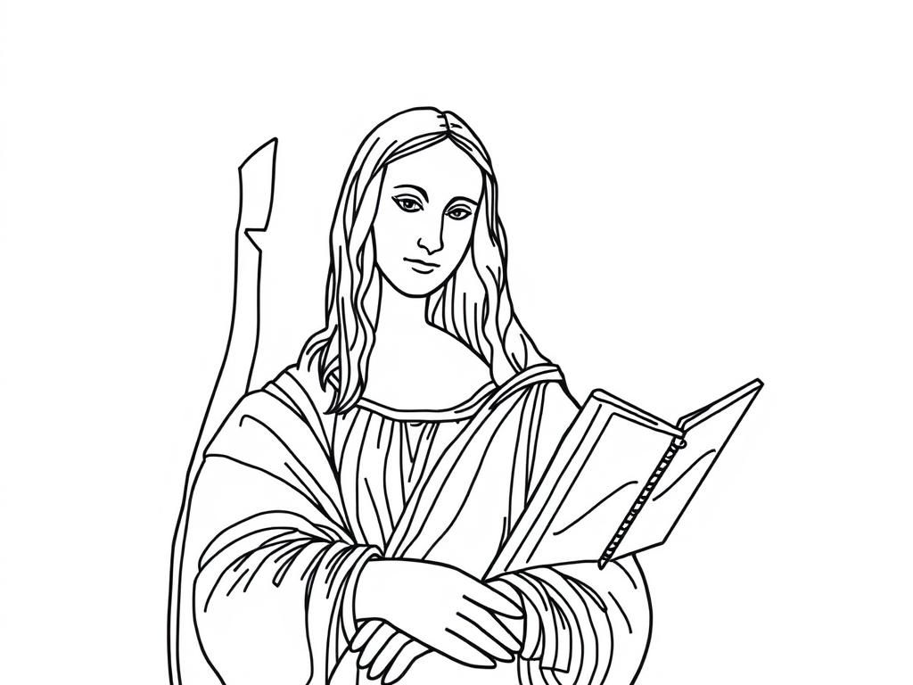 Da Vinci working on an ice sculpture of Mona Lisa - Free Printable Coloring Page