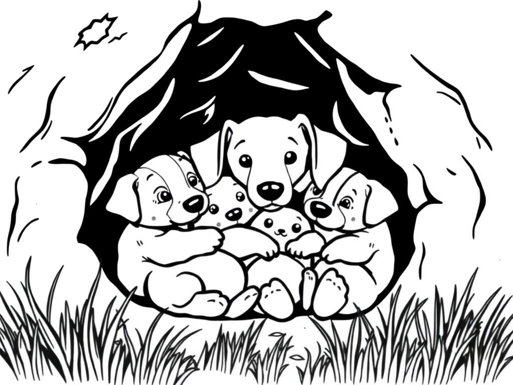 Mother Dog and Puppies Coloring Page