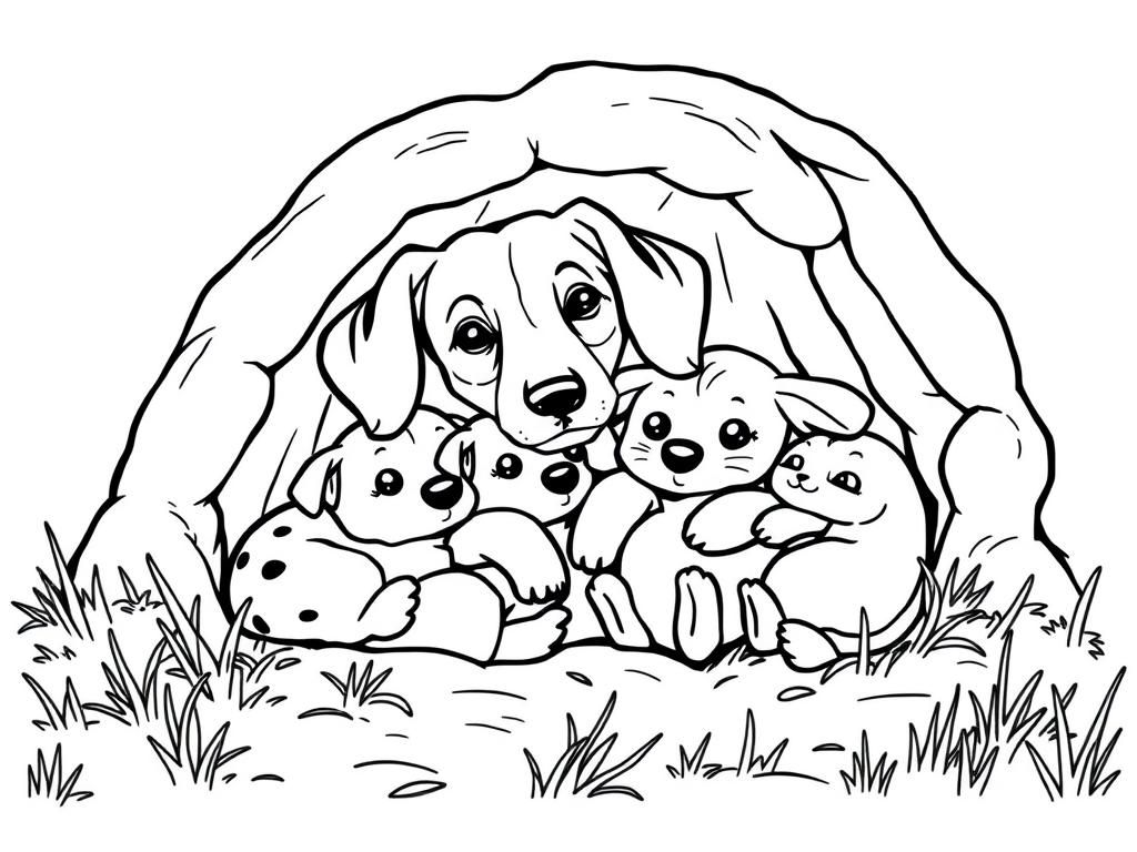 Puppy and Baby Animals Coloring Page