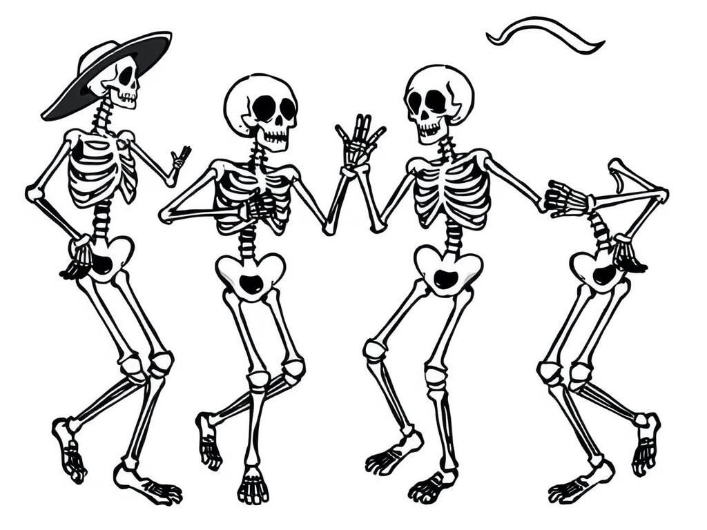 Dancing Skeletons Coloring Page