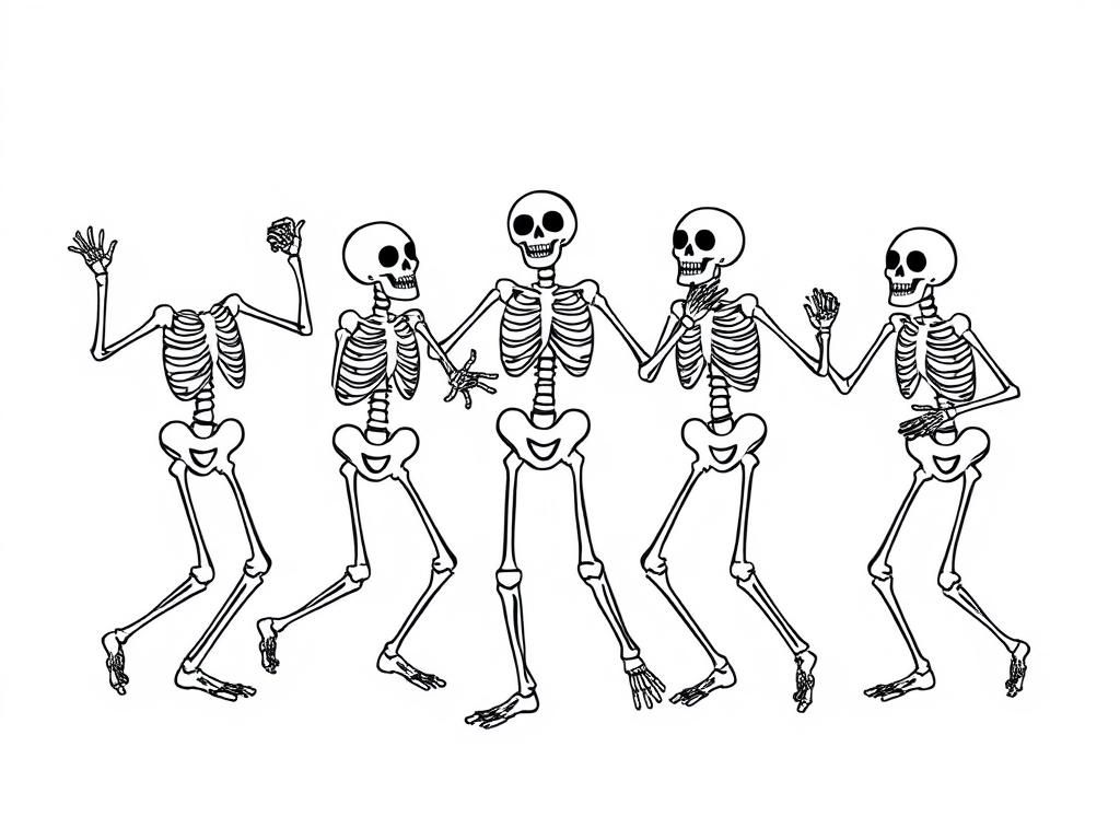 Dancing Skeletons Coloring Page