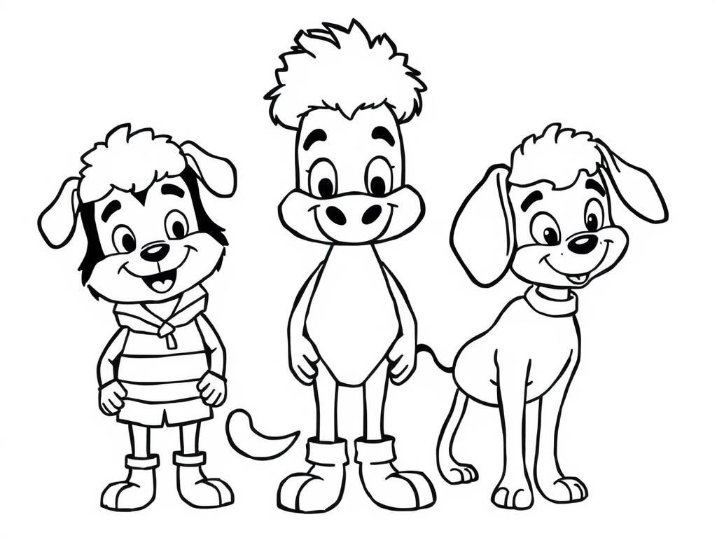 Three Playful Cartoon Dogs Coloring Page