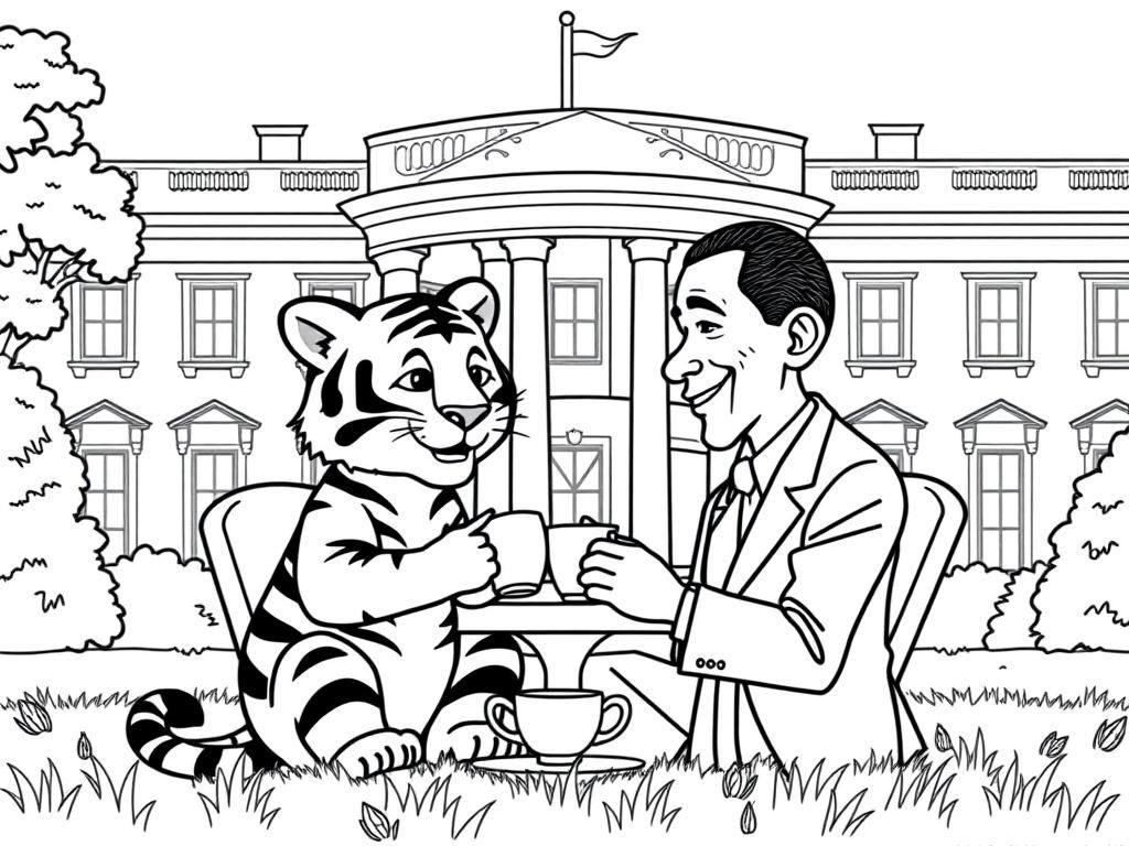 Preview of daniel tiger having tea with president obama on the whitehouse lawn