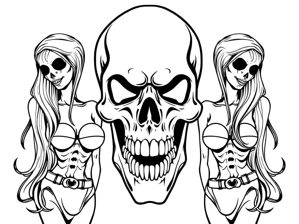 Spooky Skulls Coloring Page