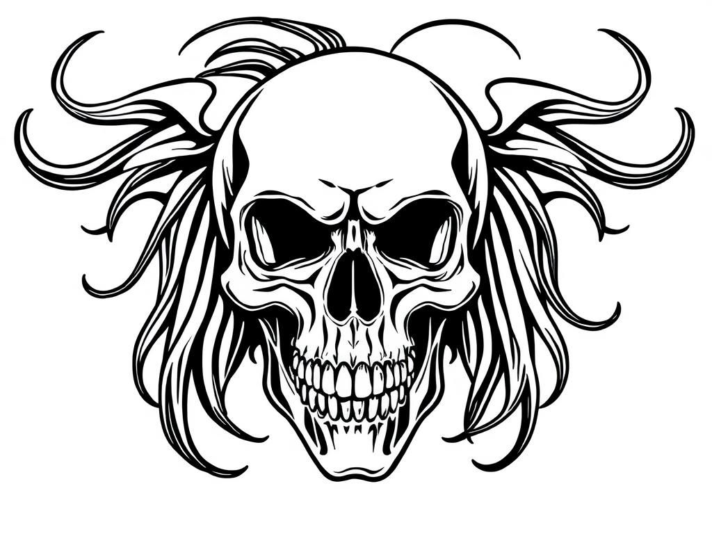 dark metal skull sexy ladies - Free Printable Coloring Page