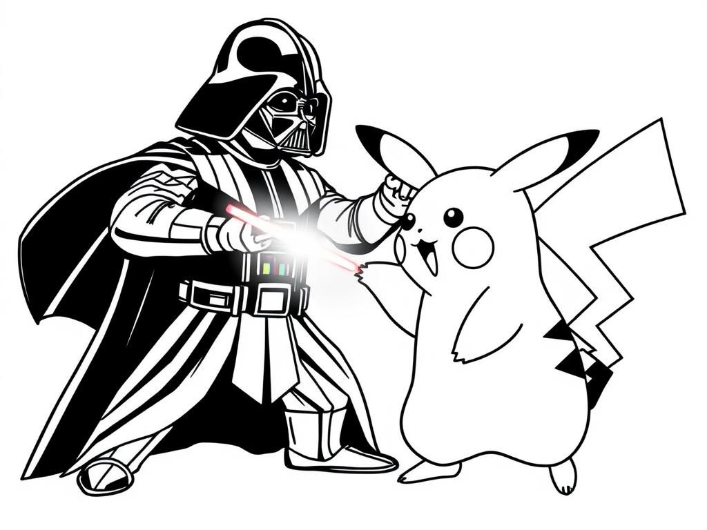 Preview of darth vader fighting with pikachu