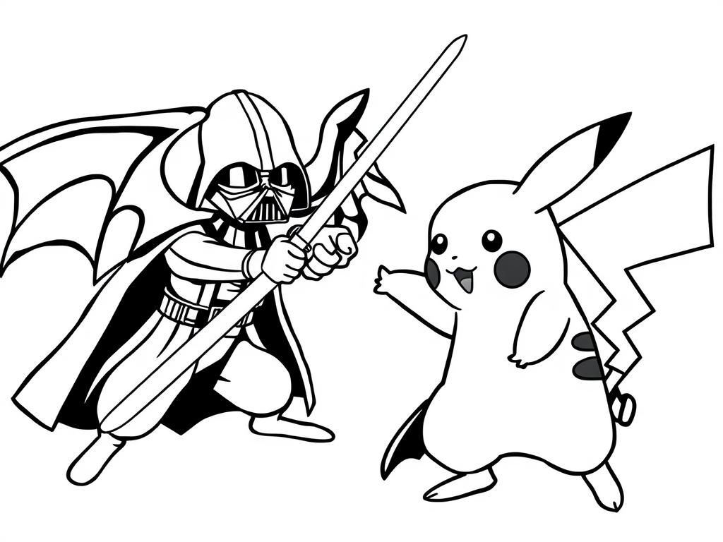 Preview of darth vader fighting with pikachu